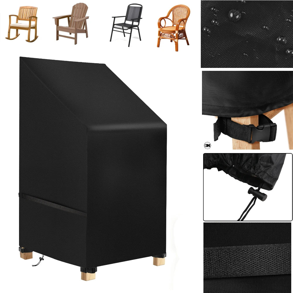 Garden Stacking Outdoor Chair Cover Waterproof 210D Oxford Rain Snow Dust Wind-Proof Anti-UV Yard Furniture Covers Peaceful Pleasures Health and Wellness Upgrade 1pcs