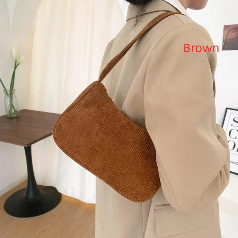 Women's Corduroy Underarm Bag | Small Square Shoulder Bag