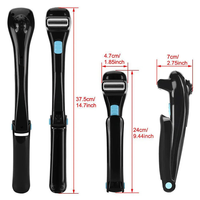 Double-bladed blade body hair trimmer with long handle and depilatory razor - a household back and body shaving tool Peaceful Pleasures Health and Wellness