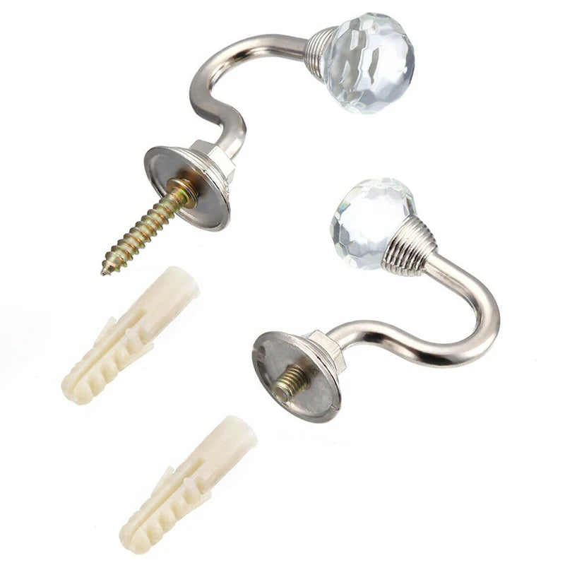 Crystal Curtain Holdback Hooks | Decorative Wall Tie Backs Set of 2