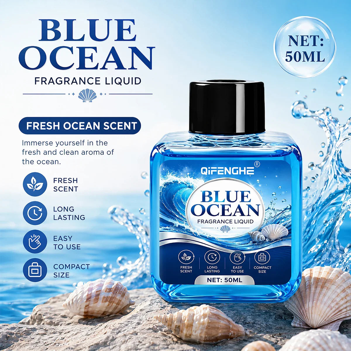 QIFENGHE Blue Ocean Car Air Freshener Liquid 50ML