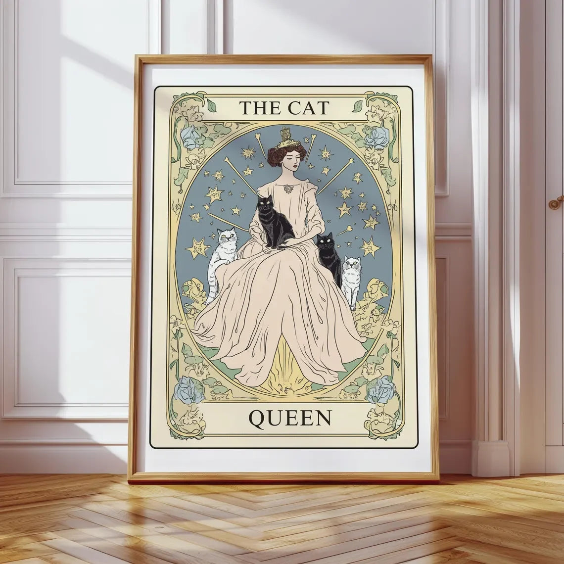 The Cat Lady Tarot Print, Art Nouveau Cat Lovers Wall Art, Vintage Cat Poster, Cat Mom Gift, Unique Cat Print, Apartment Decor Peaceful Pleasures Health and Wellness WS9223-4 50x70cm Unframed
