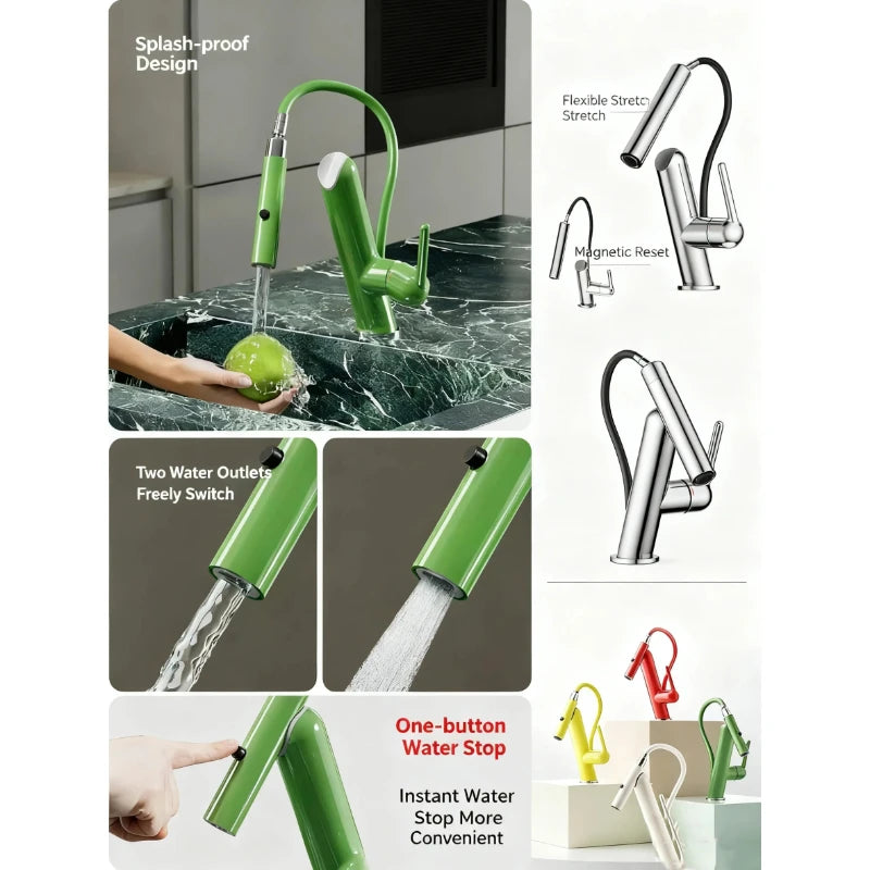 Magnetic Pull-Down Swivel Kitchen & Bathroom Faucet | Dual Mode