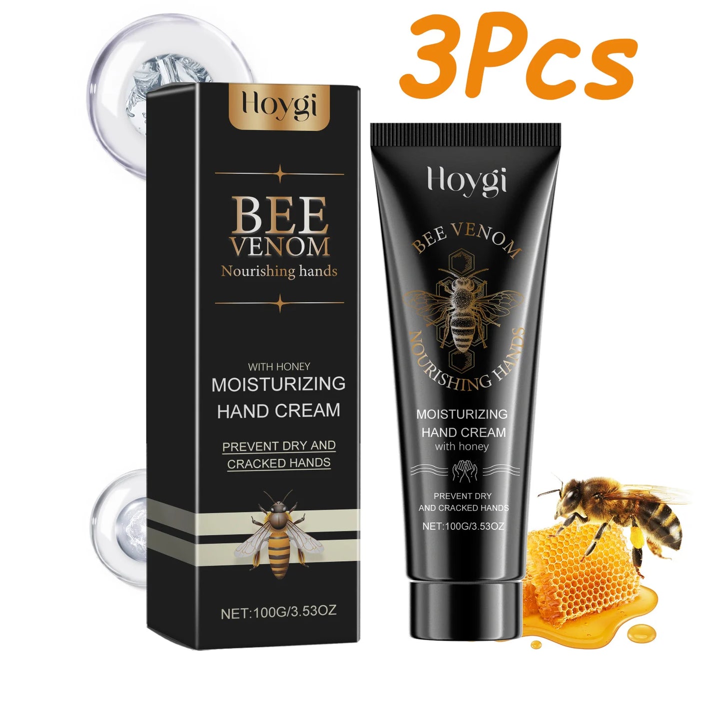 Bee Venom Hand Cream Moisturizing Anti Crack Fast Absorption Non Greasy Nourishing for Dry Cracked Skin Improve Skin Texture Peaceful Pleasures Health and Wellness 3Pcs