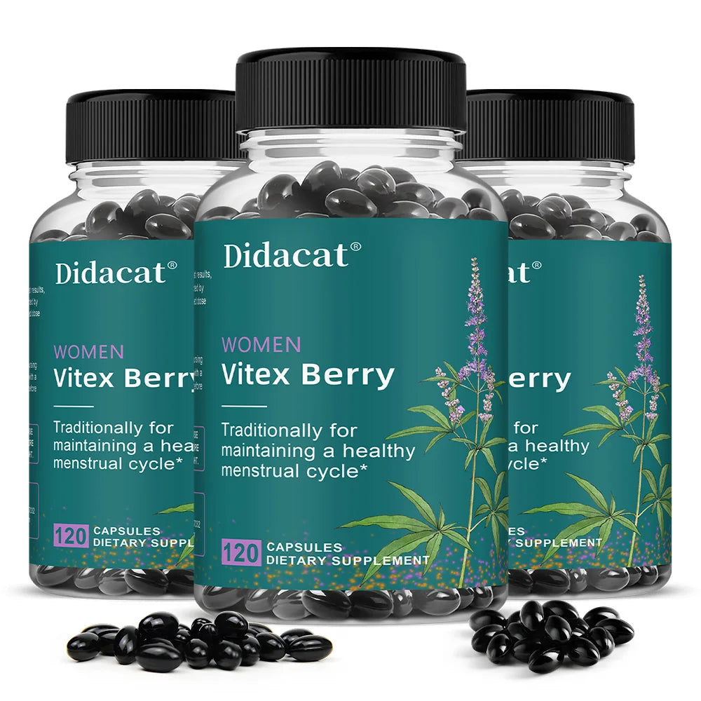 Vitex Berry Extract Capsules, Herbal Nutritional Supplement for Women Menopause, Supports Sleep, Gentle Physical & Emotional Peaceful Pleasures Health and Wellness 120 count-3 bottle