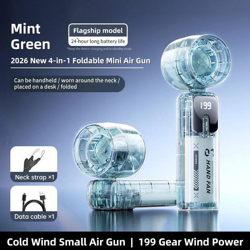 Transparent Mini Portable Fan Quiet Turbo 90° Foldable Cooling Outdoor Handheld Lightweight Fan For Home Travel Outdoor Peaceful Pleasures Health and Wellness Green No Ice Cold