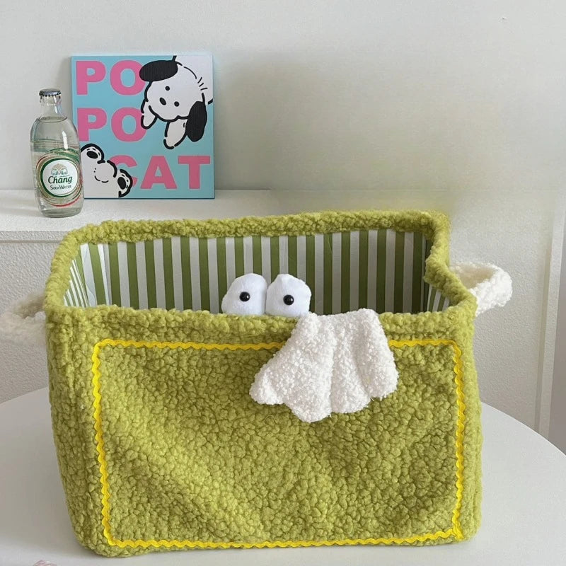 Plush Storage Basket Storage Box High Appearance Monster Toys Snacks Sorting and Storage Basket Large Capacity Storage Artifact Peaceful Pleasures Health and Wellness green 30x25x20cm