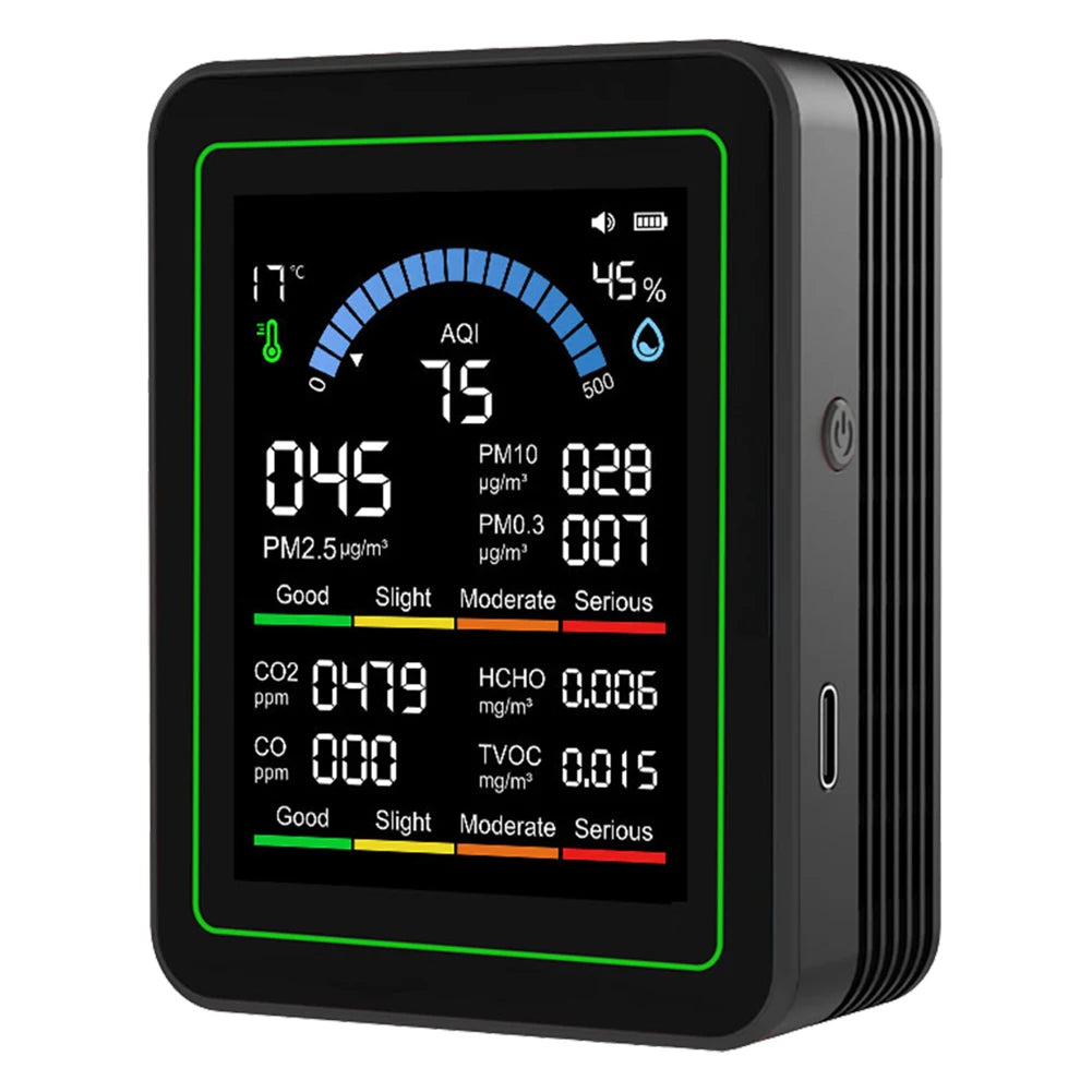 10-in-1 Air Quality Monitor | CO2, AQI, TVOC, Temp & Humidity