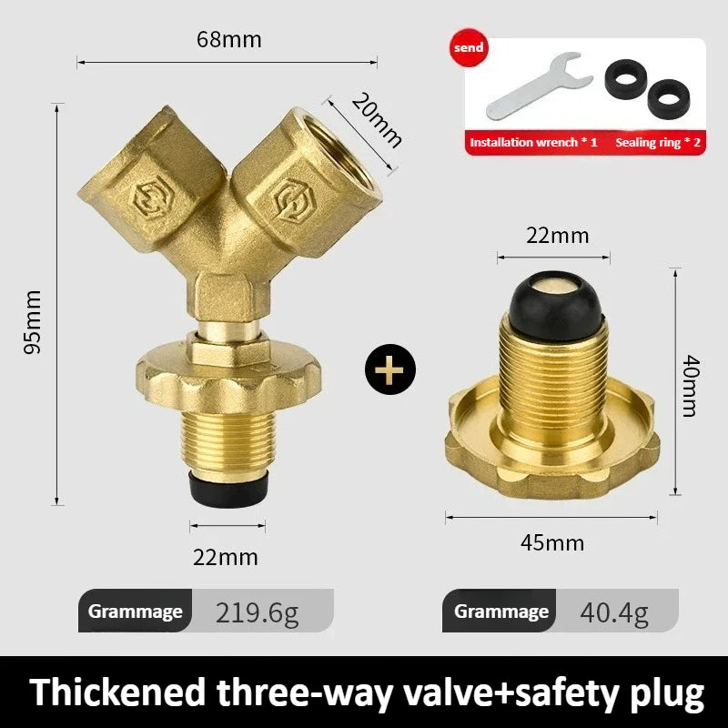 Brass 2-Way Y Garden Hose Splitter with Solid Handle