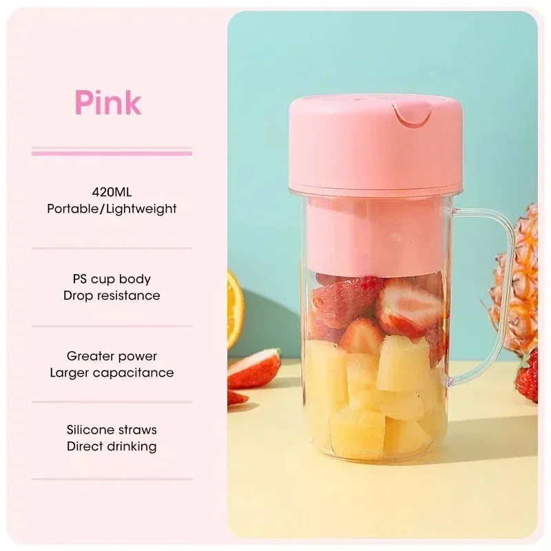 Portable USB Rechargeable Electric Juicer Cup 300ml With Straw Fruit Blender For Smoothie Shakes Home Outdoor Office Peaceful Pleasures Health and Wellness Pink