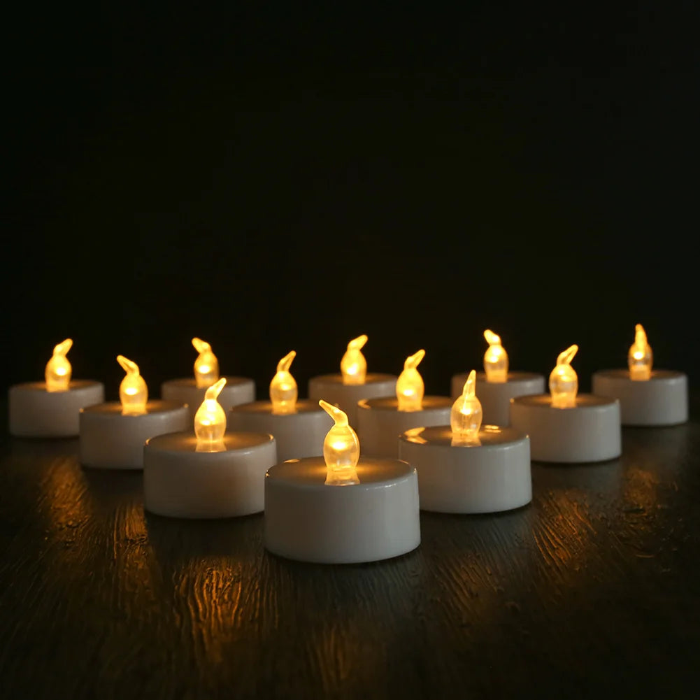 6-48Pc LED Flameless Candles Battery Operated Creative Wishing Tealight Warm White Fake Electric Candle For Halloween Christmas Peaceful Pleasures Health and Wellness 12Pc NO remote