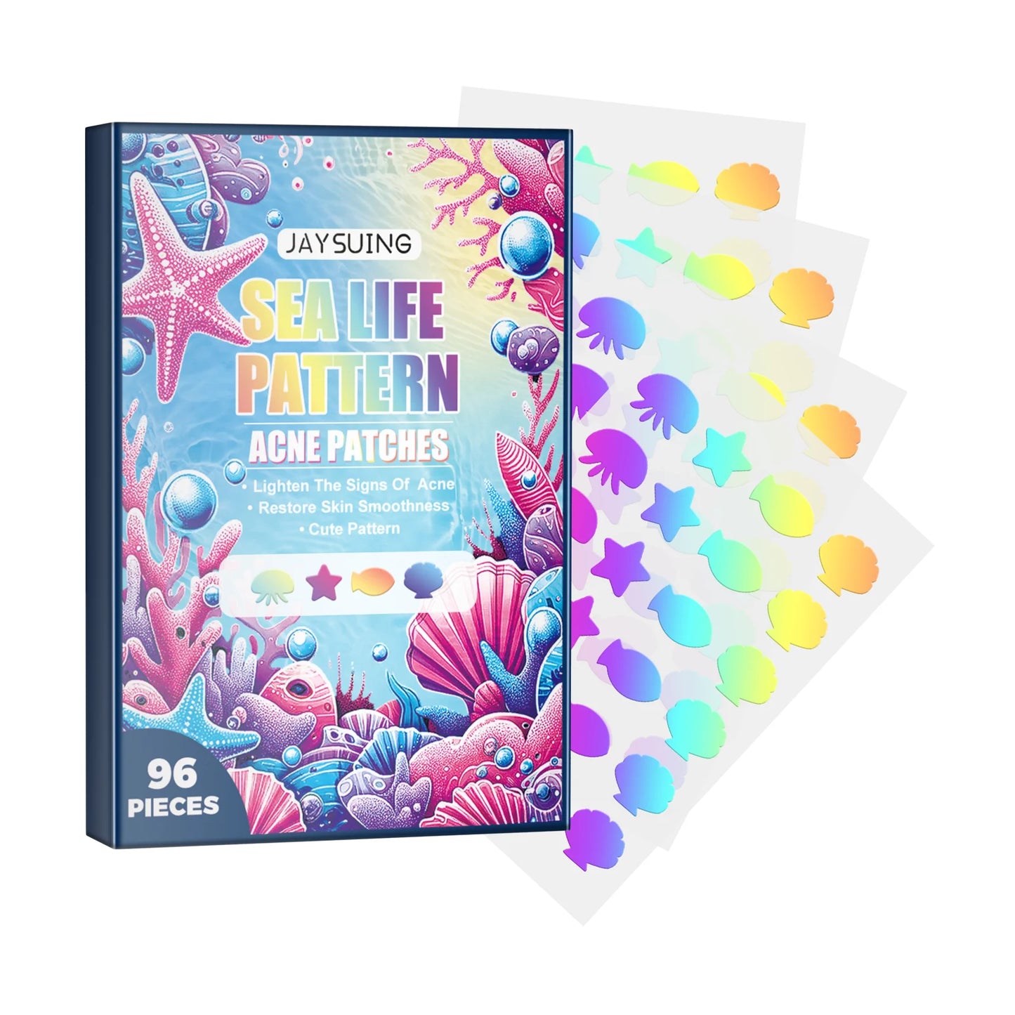 Colorful Hydrocolloid Pimple Patches – Fun Ocean Shapes, 96 ct
