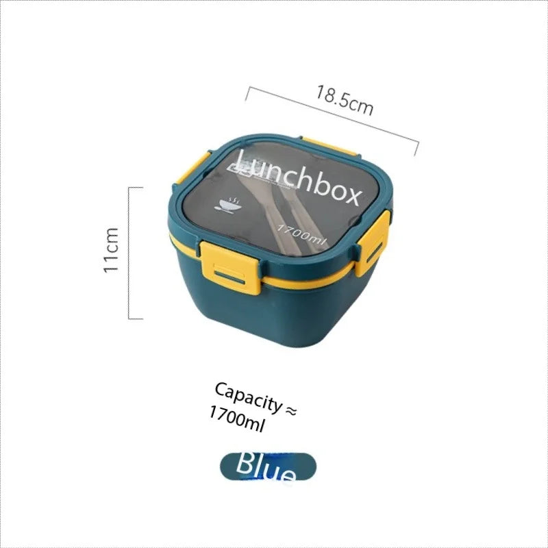 Thickened simple lunch box with lid, microwave-safe salad bowl for office workers and students. Peaceful Pleasures Health and Wellness 1700ml 3