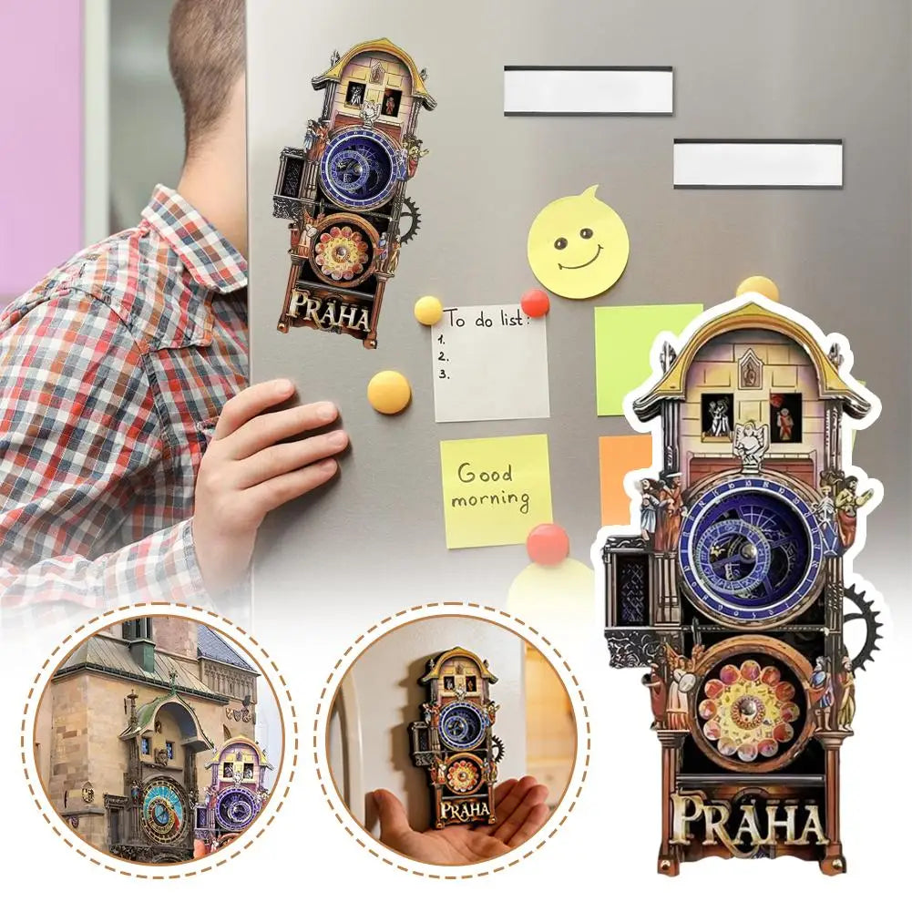 Prague Astronomical Clock Wooden Fridge Magnet | Travel Souvenir