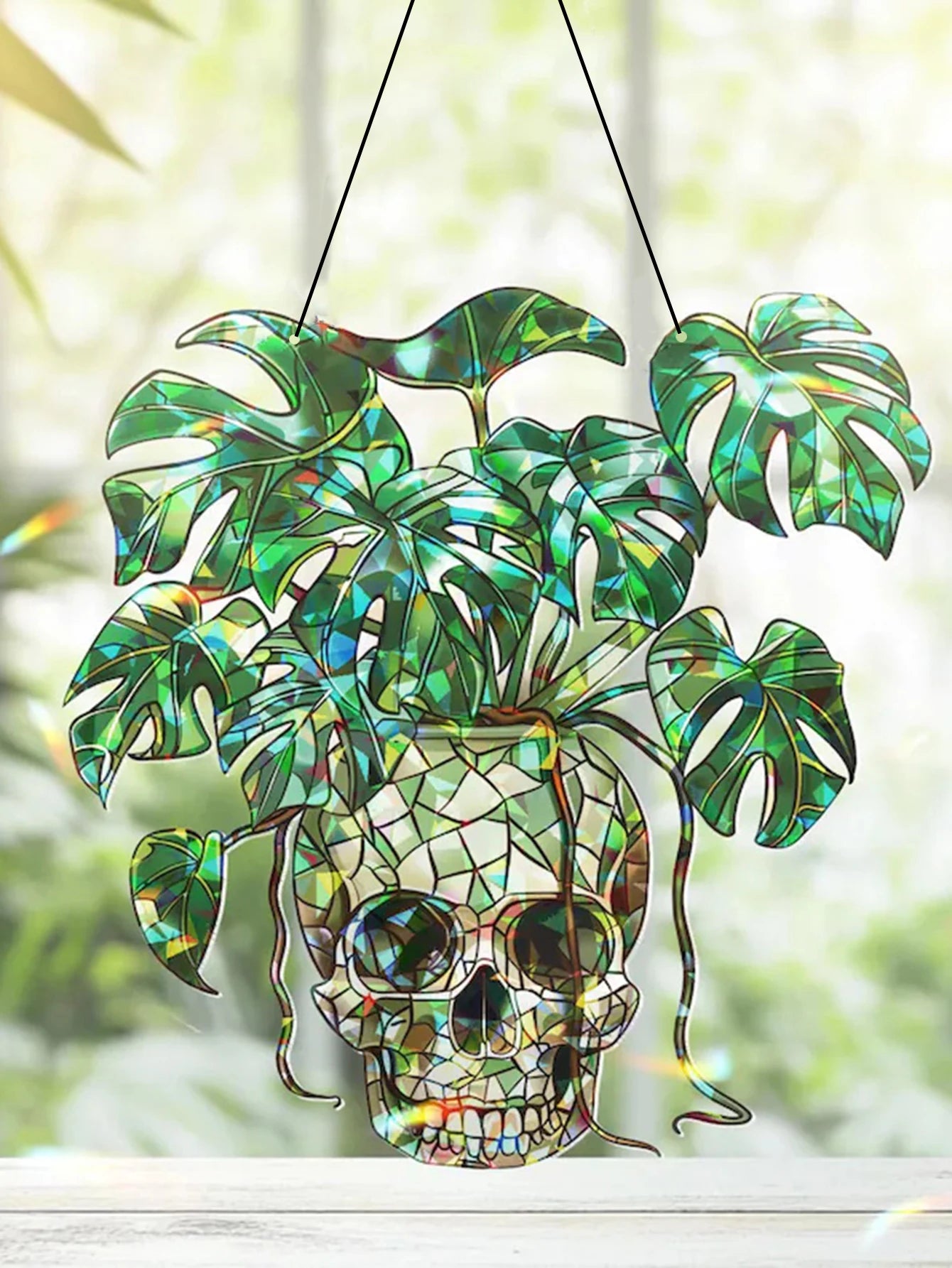 Green Skull Hanging Decor Acrylic Plant Pot Wall Ornament