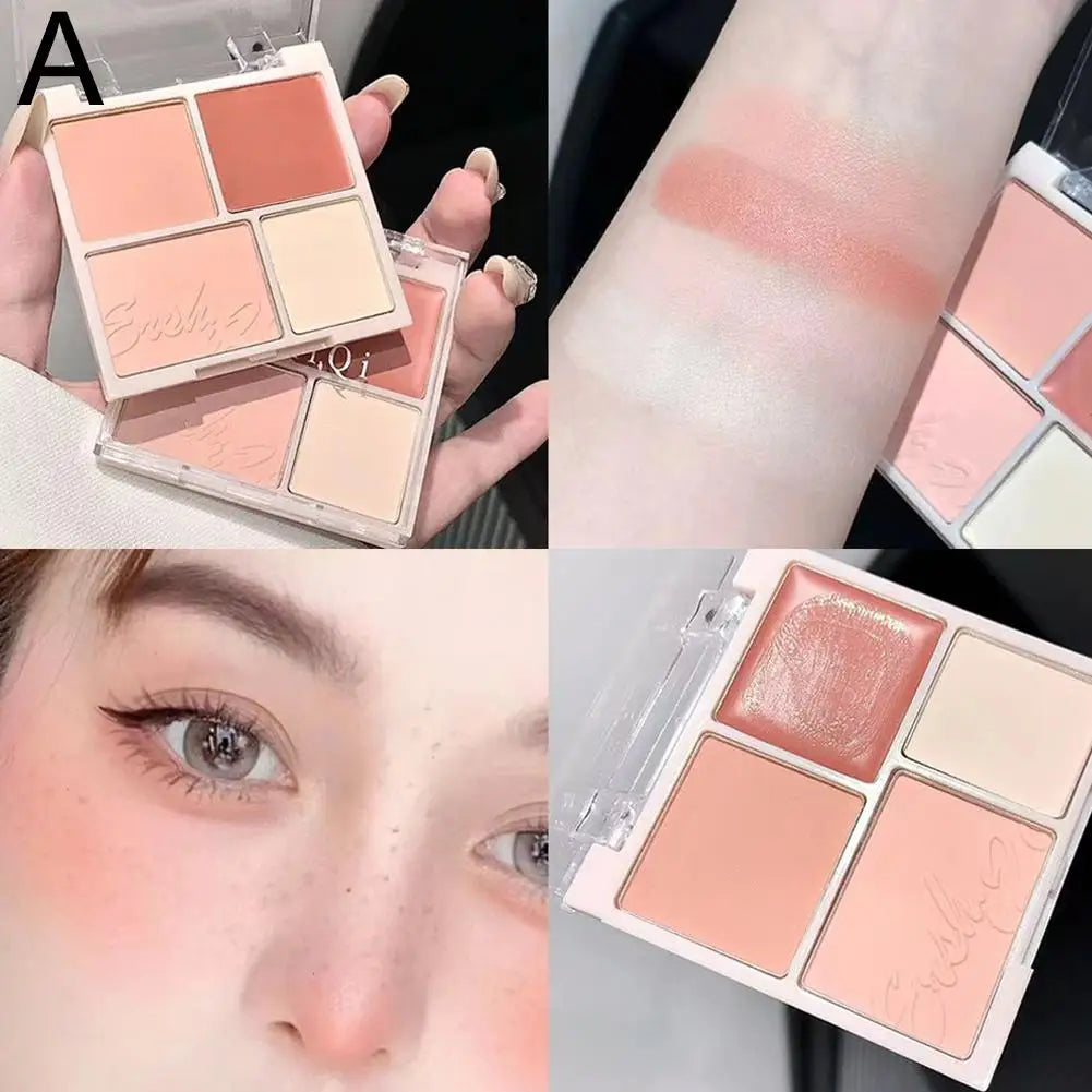 4-Color Blush & Contour Palette | Matte Highlight Cheek Tint Blush Contour Palette Peaceful Pleasures Health and Wellness A