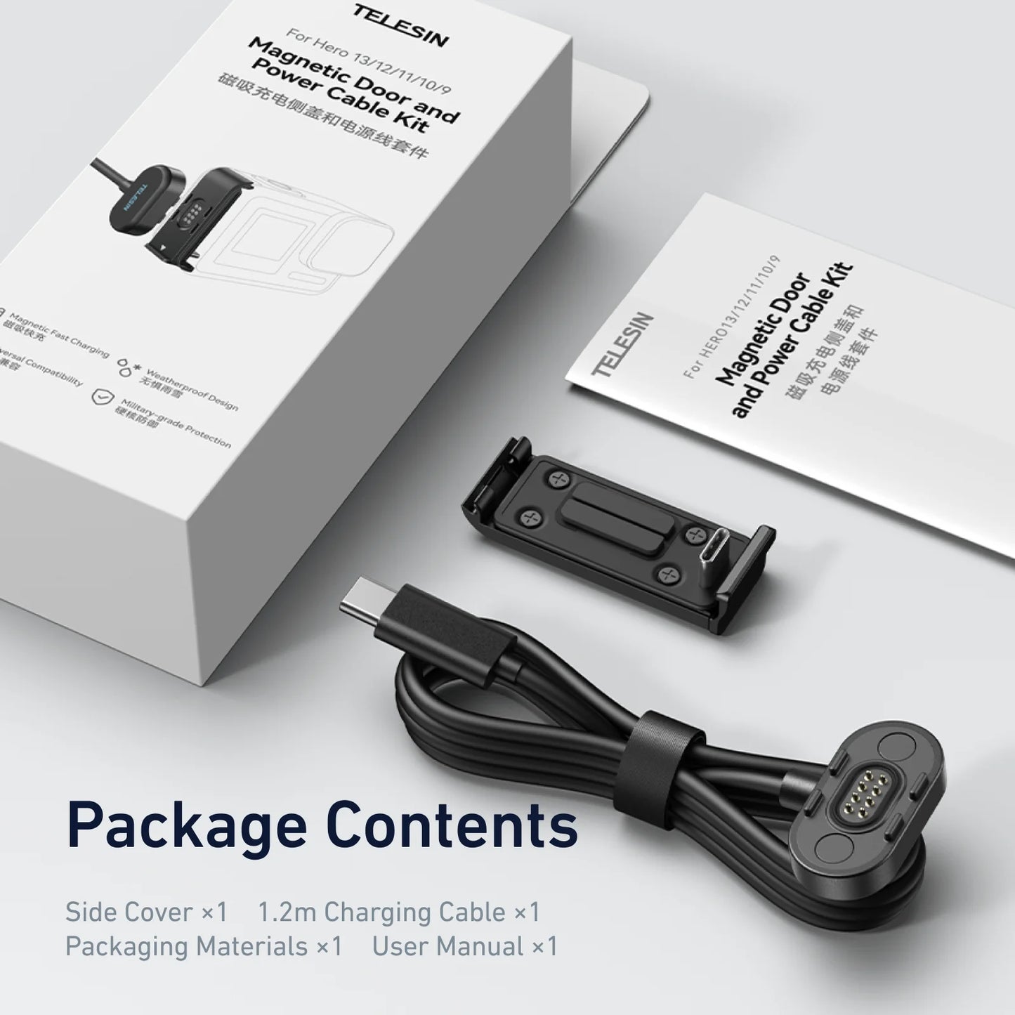 TELESIN Magnetic Waterproof Charging Side Cover Cable KIT For Gopro hero 9 10 11 12 13 Type-C Charging Cover Port Easy Removable Peaceful Pleasures Health and Wellness 1pc