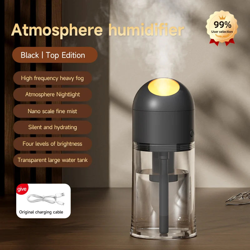 Mini Portable Humidifier Night Light Home Aromatherapy Charging Low Sound Small Aromatherapy Machine Desktop Humidifier Peaceful Pleasures Health and Wellness Black Type C