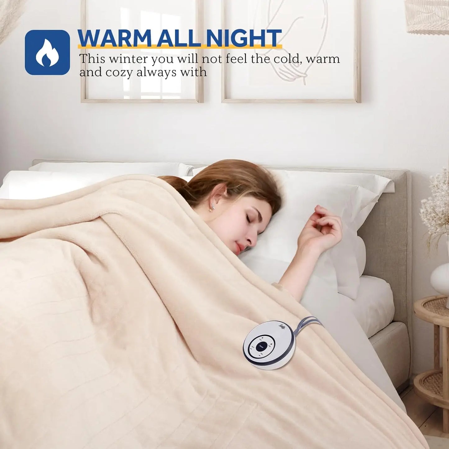 Queen Size Heated Blanket – 10 Heat Levels, Auto Shut-Off, Machine Washable, Beige Electric Blanket Peaceful Pleasures Health and Wellness