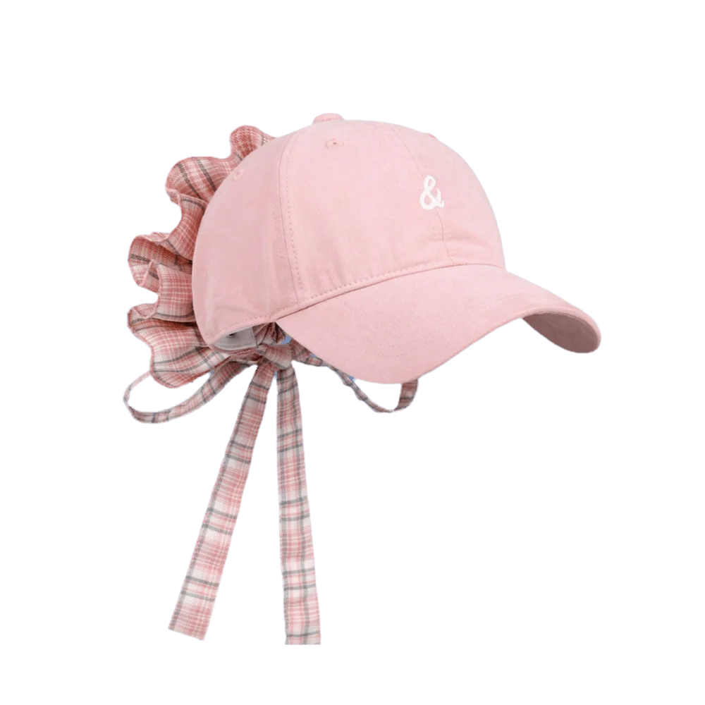 Embroidered Cotton Baseball Cap – Ribbon Strap Sun Hat