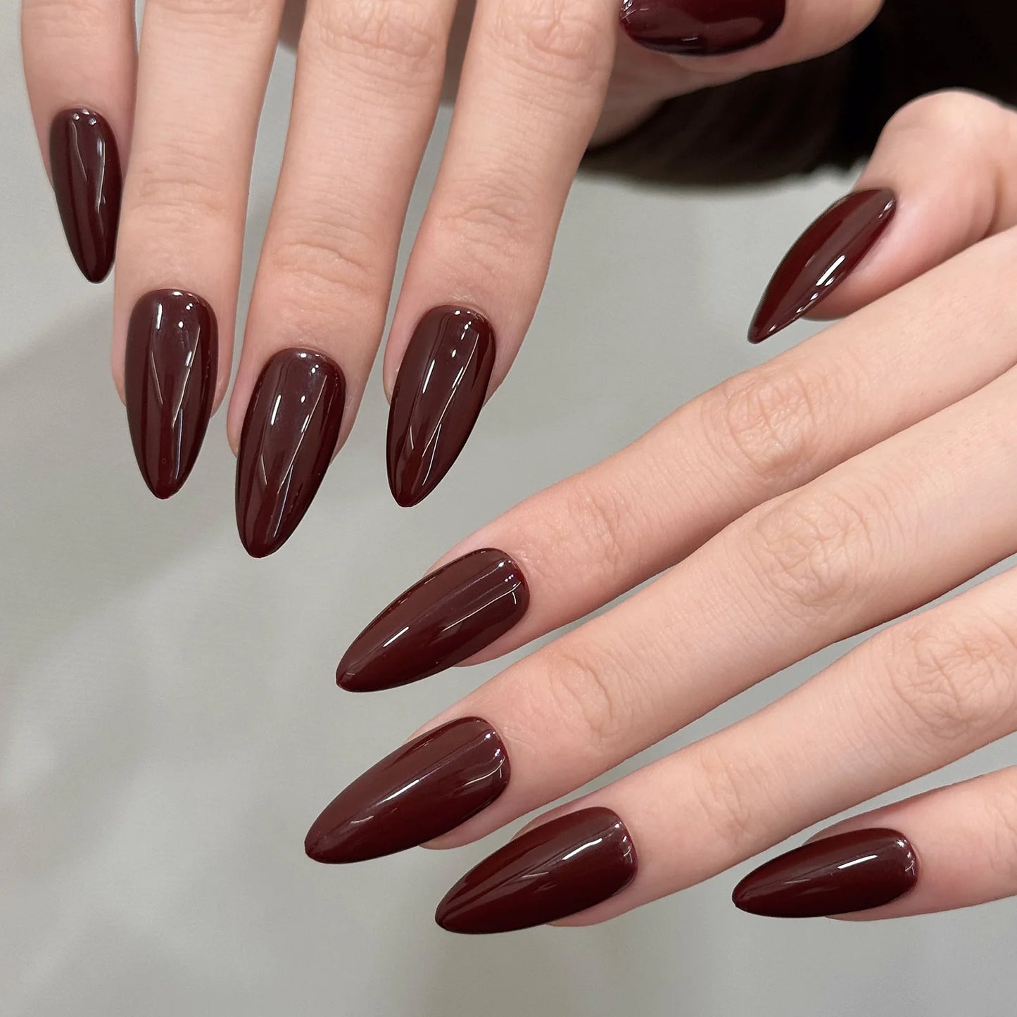 10pcs Handmade Solid Color Almond Press On Nails Reusable Dark Brown False Nails Wearable Women Finger Toe Ins Manicure Art Kit Peaceful Pleasures Health and Wellness S