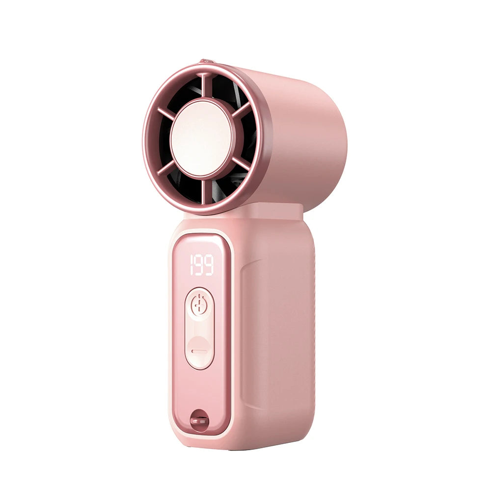 Mini Handheld Fan LED Digital Display Small Pocket Fan Portable Outdoor Personal Air Cooling Fan Rechargeable Hanging Neck Fan Peaceful Pleasures Health and Wellness Pink