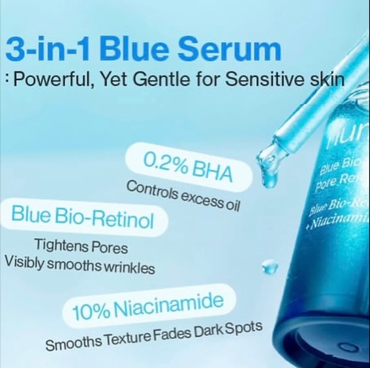 Numbuzin No.3 Blue Bio-Retinol Pore Refining Serum Niacinamide Gentle Improve Skin Texture Tighten Pores Korea Face Essence Care Peaceful Pleasures Health and Wellness
