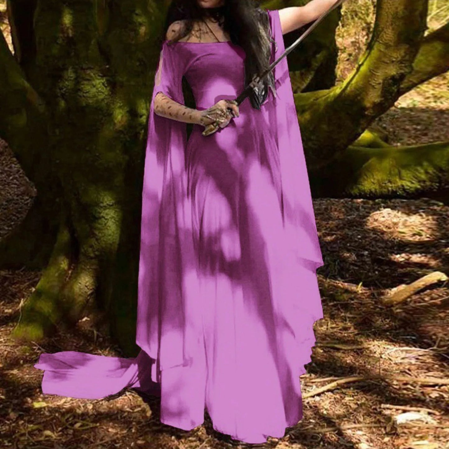 Women Halloween Dress Retro Cosplay Vintage Party Club Elegante Solid Off Shoulder Dress Maxi Funny Halloween Elf Dress Peaceful Pleasures Health and Wellness Purple L