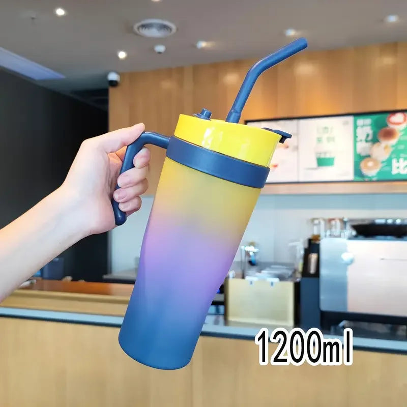 1200ml Gradient Frosted Sports Water Bottle – BPA Free & Straw