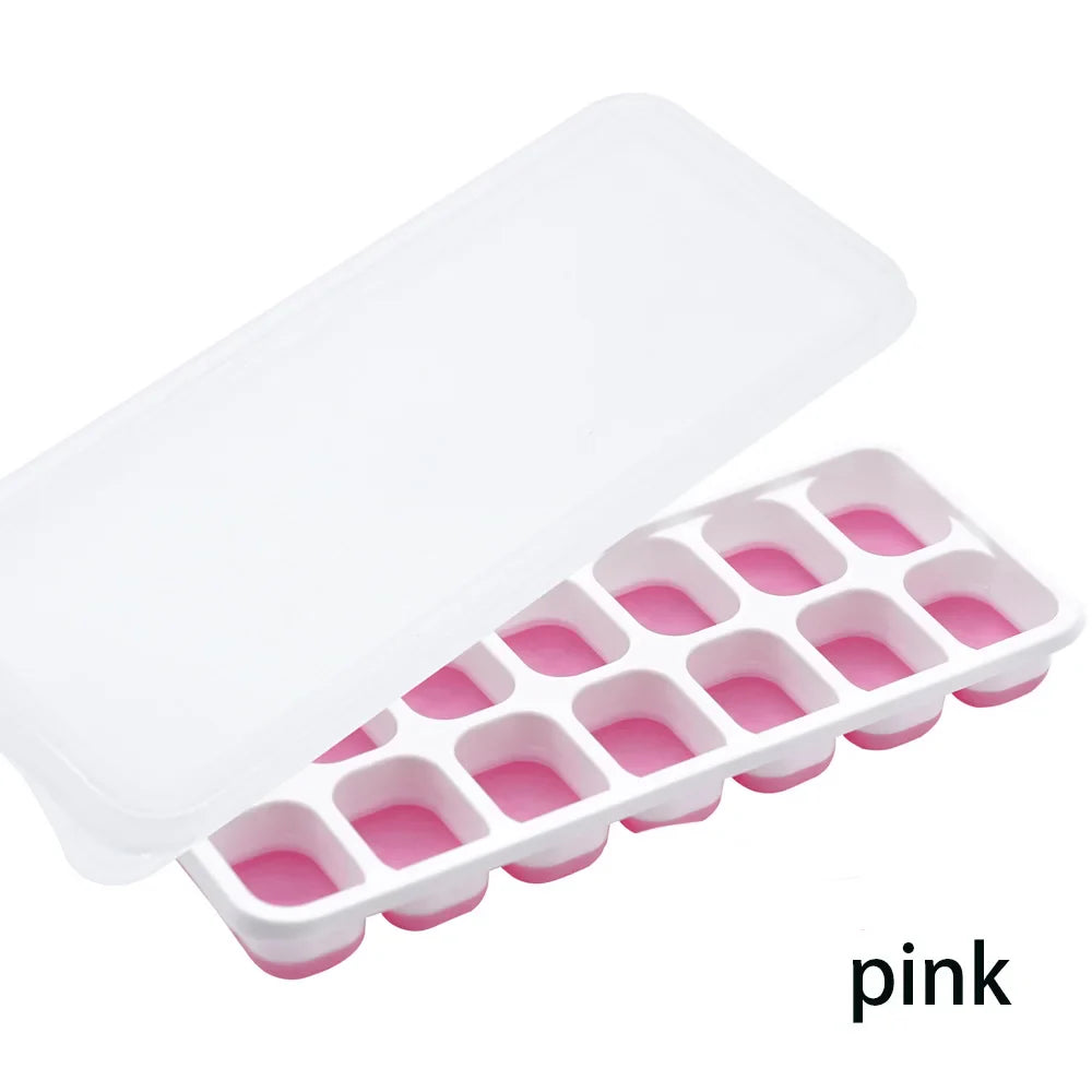 14-Grid Silicone Ice Cube Tray with Lid – Stackable & Eco-Safe