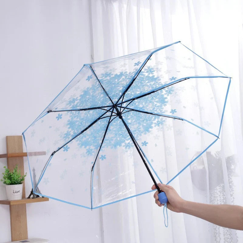 Cherry Blossom Transparent Trifold Umbrella | Korean Style