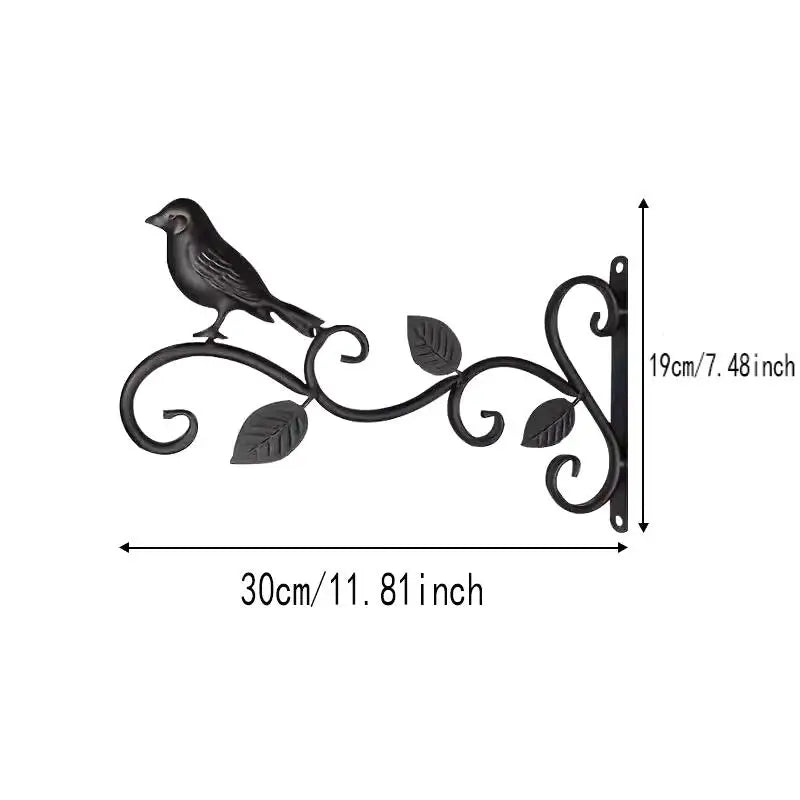 Wrought Iron Hanging Plant Bracket – Bird & Leaf Wall Decor