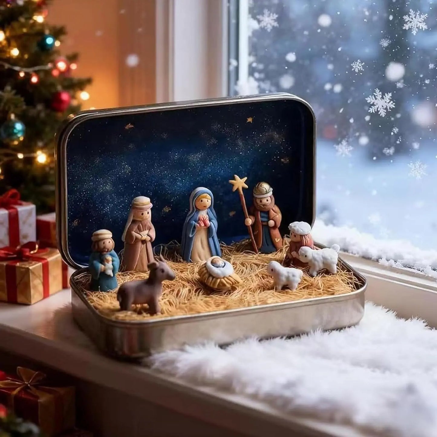 Handmade Wooden Christmas Nativity Scene Box Ornament | Xmas