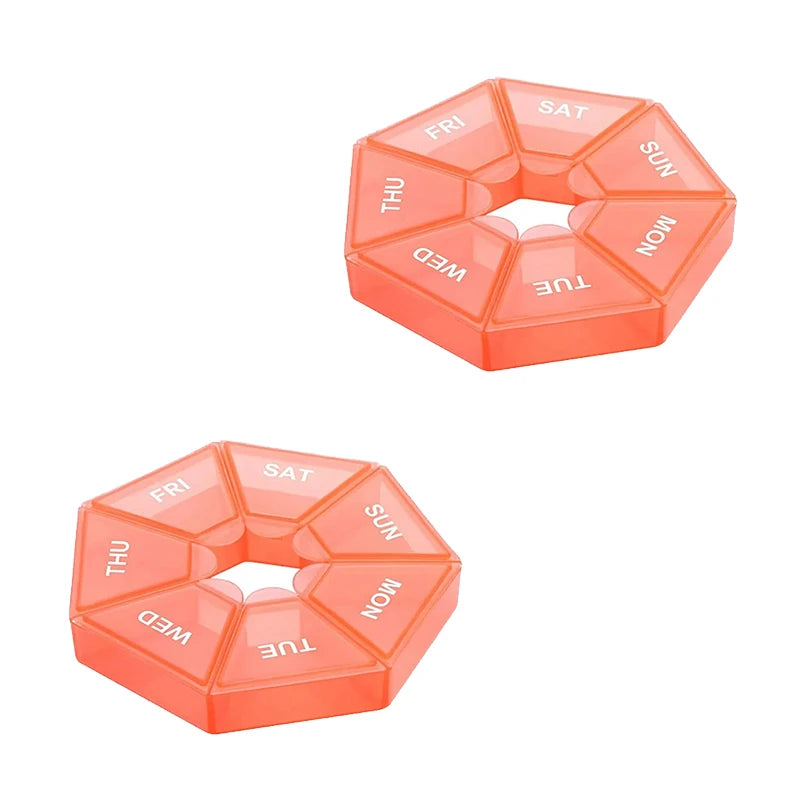 Weekly 7-day Pill Organizer Portable Travel Pill Box Multifunctional Small Medicine Case Black Peaceful Pleasures Health and Wellness Orange-2pcs