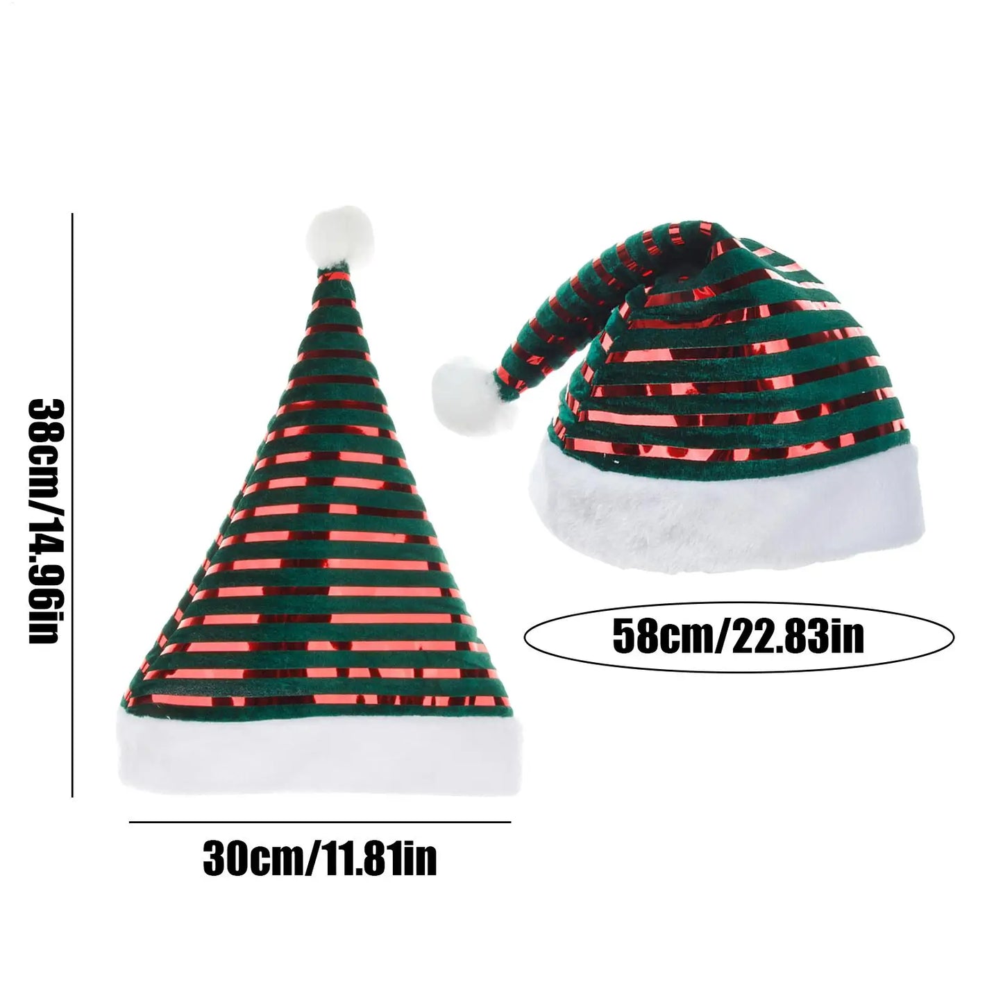 Striped Velvet Santa Hat | Unisex Christmas Hat for Adults & Kids