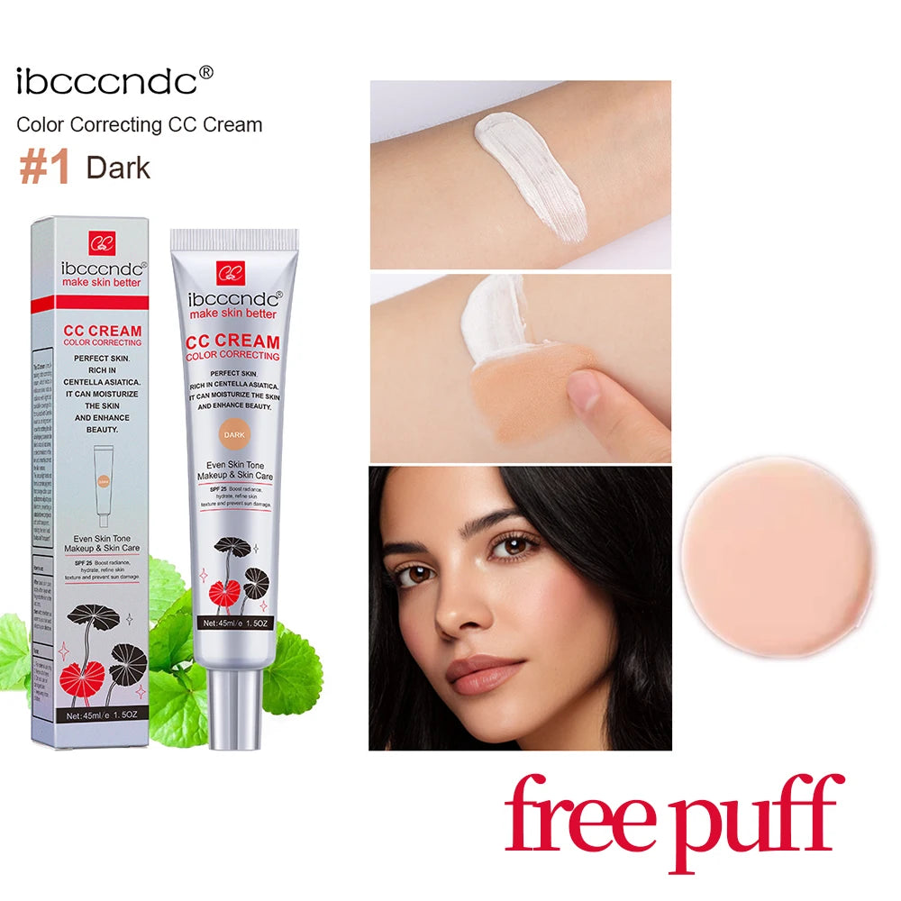 Color Correcting CC Cream Color Changing Moisturizing Concealer Waterproof Long Lasting Face Makeup With Free Puff Peaceful Pleasures Health and Wellness dark1pc