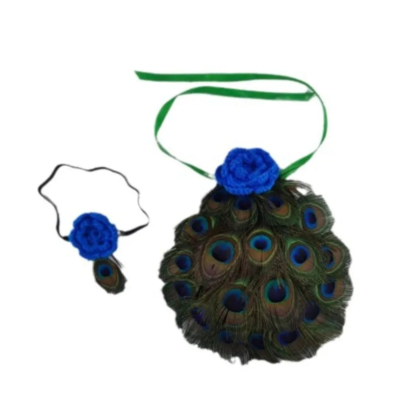 2pcs/ Peacock Costume Halloween Outfit Newborn Photography Prop with Feather Wings for Infant Girl Boy 1st Birthday Photo Shoot Peaceful Pleasures Health and Wellness