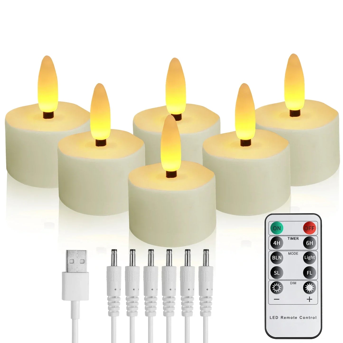 USB Rechargeable Tea Lights with Remote Timer LED Electric Flameless Flickering Candles for Home Table Party Bedroom Decoration Peaceful Pleasures Health and Wellness 6 Pcs