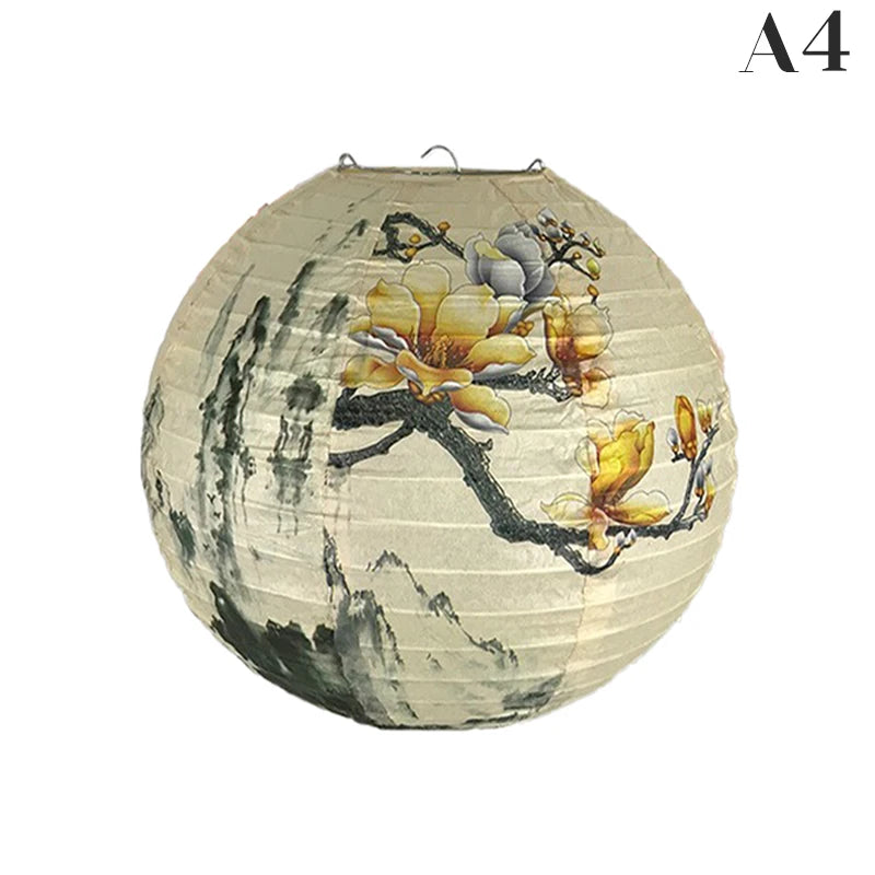 Chinese Round Paper Lantern Lamp Shade | Plum Blossom Décor