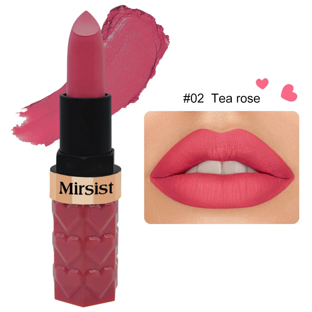 Mirsist Velvet Matte Lipstick – Waterproof & Non-Transfer, 6 Shades