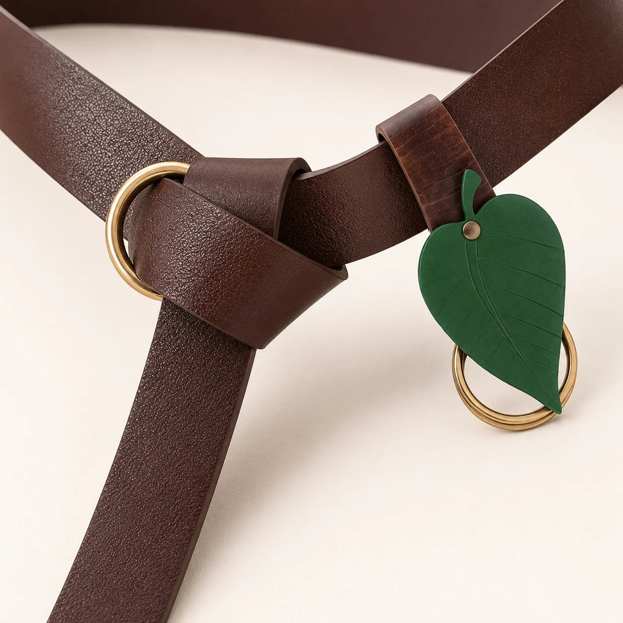 Boho Leaf Pendant Waist Belt Brown Leather Look Ring Dresses