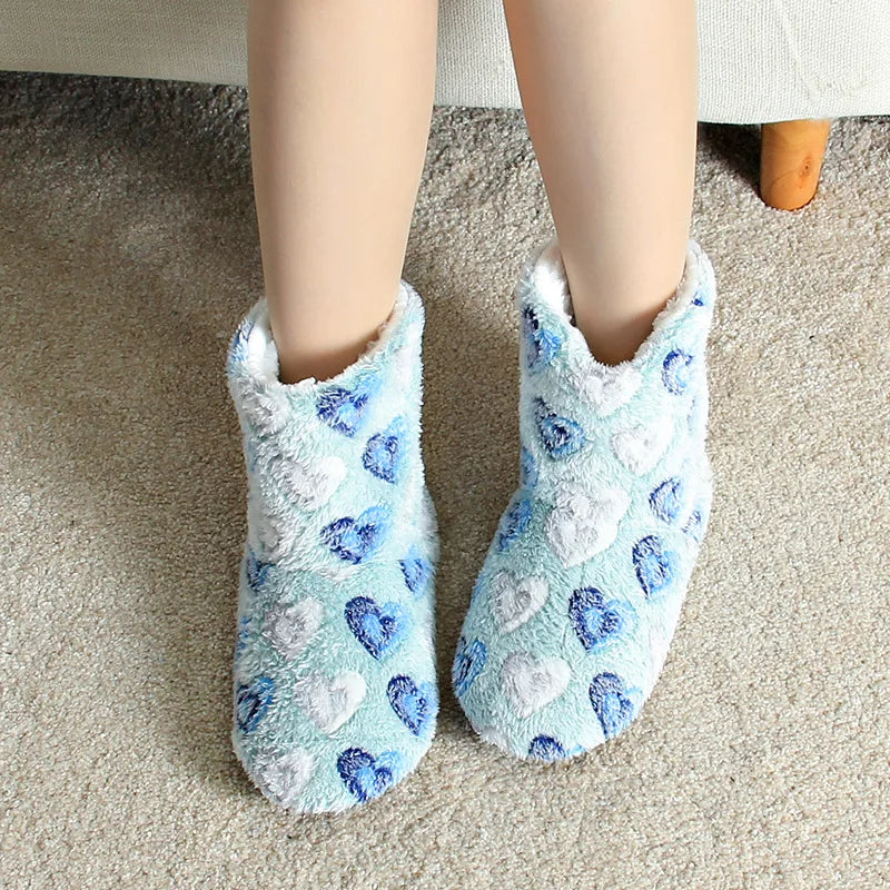Women's Plush Heart Slippers | Warm Furry Indoor House Shoes