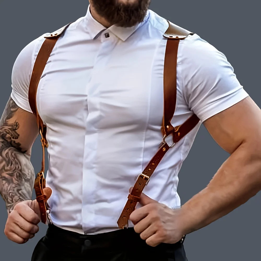 UYEE Men's Pants Leather Adjustable Backpack Shoulder Straps Fashion