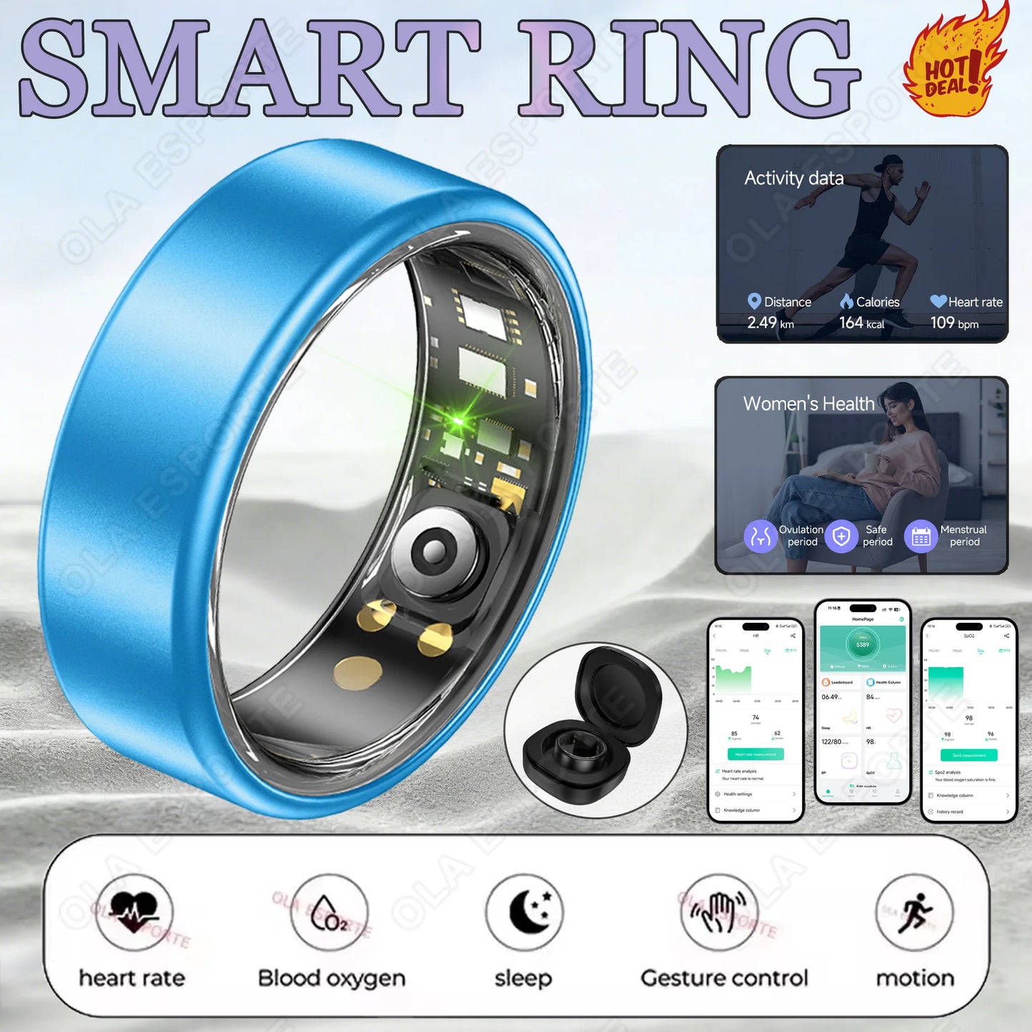 New Smart Ring 2026 Heart Rate Blood Pressure SleepMonitor 5ATM Waterproof Health Ring Men Women Smartring For Android IOS Gift Peaceful Pleasures Health and Wellness