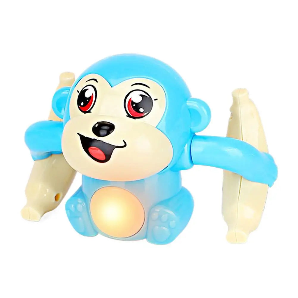 Electric Rolling Monkey Toy Interactive Rolling and Crawling Toy Made of Child-Safe Plastic Requires 3 AA Batteries Peaceful Pleasures Health and Wellness blue