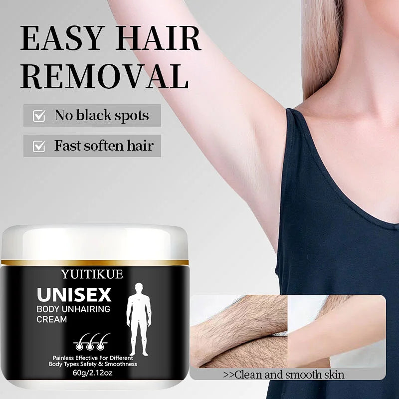 Yuitikue Unisex Body Hair Removal Cream, 60g Painless Effective Hair Remover for All Body Types, Safe & Smooth Skin Formula Peaceful Pleasures Health and Wellness