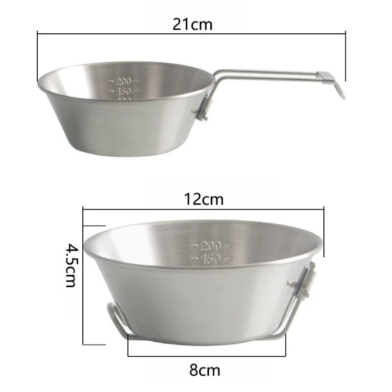 304 Stainless Steel Snow Bowl for Outdoor Camping Hanging Tableware Folding Bowl with Scale Handle Convenient Camping Peaceful Pleasures Health and Wellness