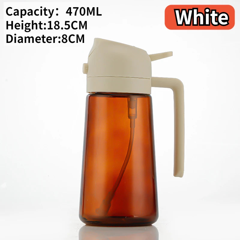 2-in-1 16oz 470ml Brown Glass Oil Sprayer Leakproof Eco-Friendly Olive OilDispenser Perfect for Cooking BBQ Grill Air Fryer Peaceful Pleasures Health and Wellness White
