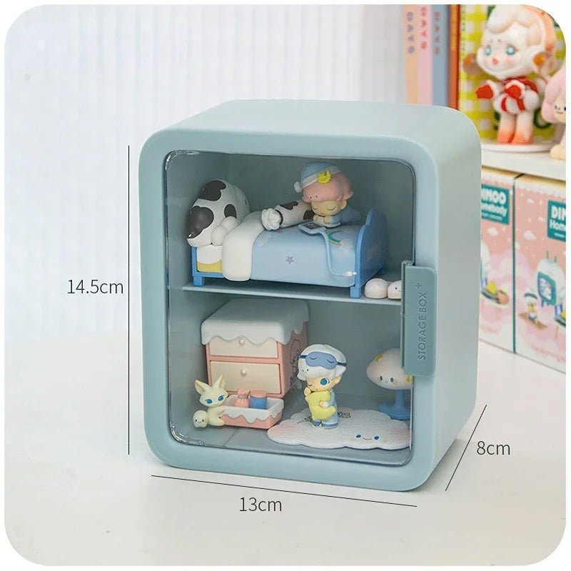 Rectangle Box Storage Box Japanese Q Version Anime Figure Model Toy Doll Collection Display Stand Organizer Case for Dimoo Home Peaceful Pleasures Health and Wellness Blue