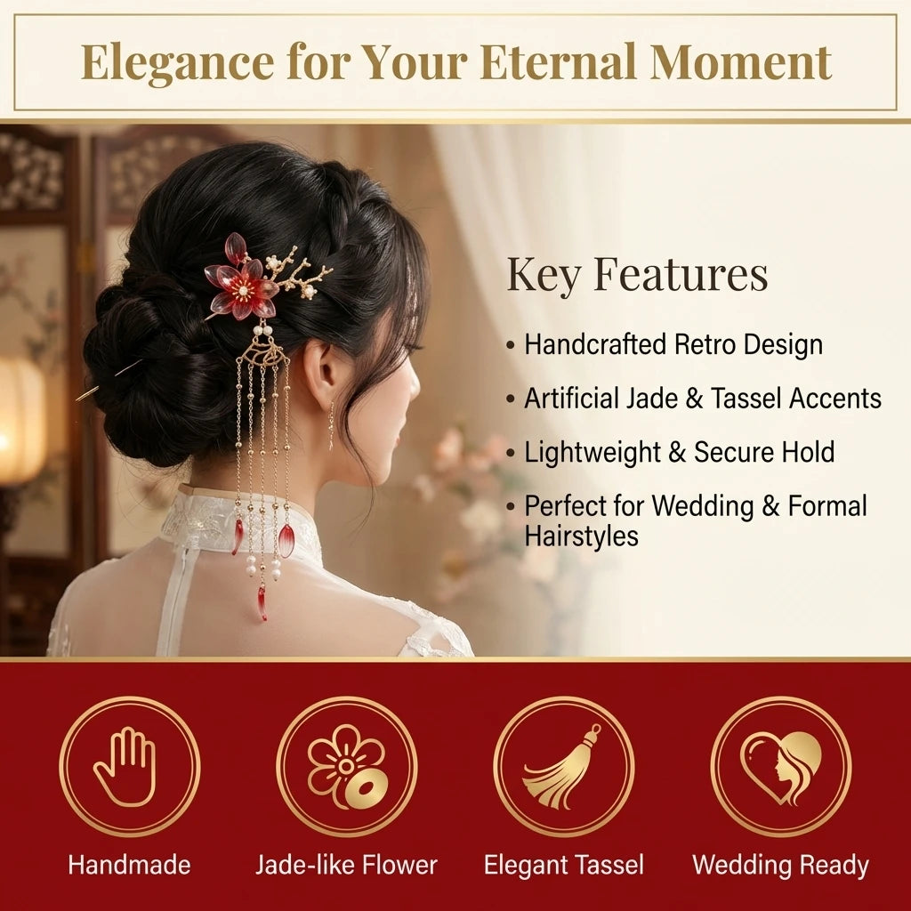 Retro Style Hairpin Set for Hanfu Flower Tassel Hair Accessories Wedding Bun Decoration Peaceful Pleasures Health and Wellness